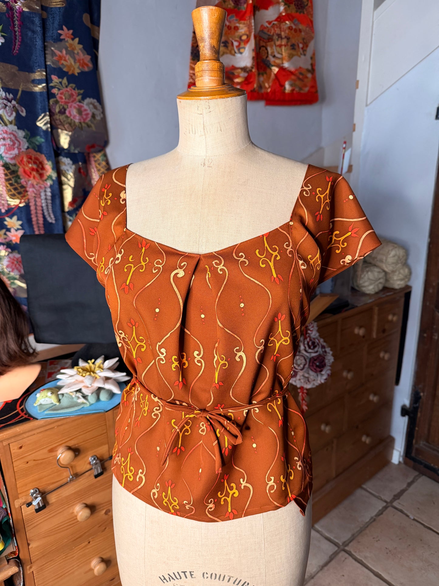 Top blouse en soie de kimono