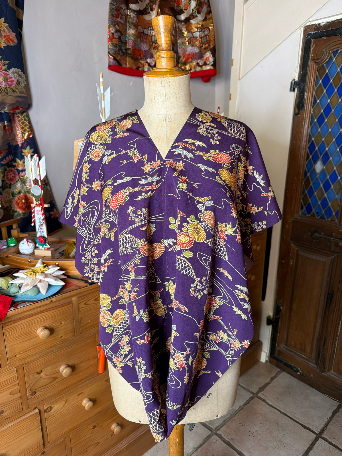 Top tunique 3 en 1 kimono japonais en soie tango Chirimen