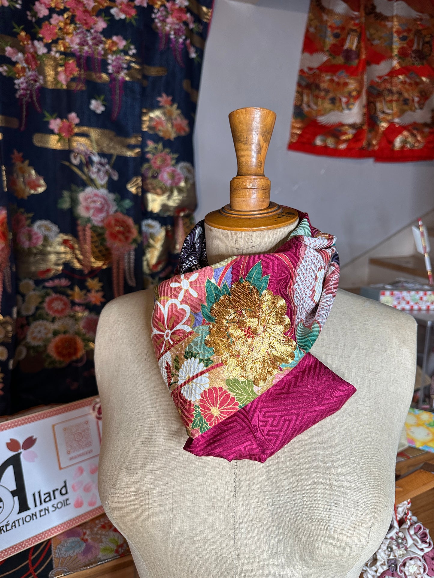 Snood tour de cou kimono japonais Furisode en soie Neuf