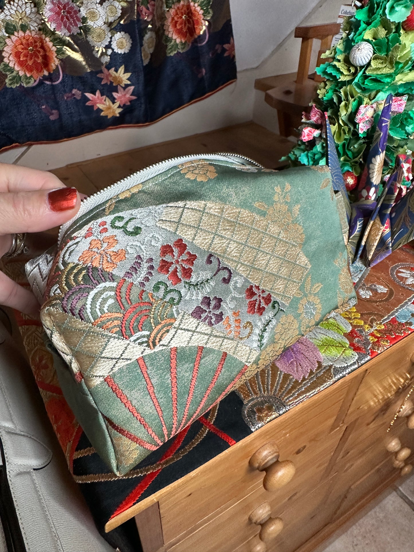 Trousse de toilette pochette Obi kimono japonais en soie Neuf