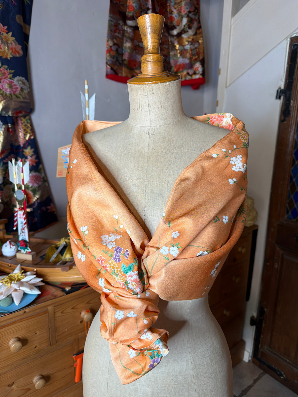 Top tunique courte manches longues kimono japonais en soie Neuf