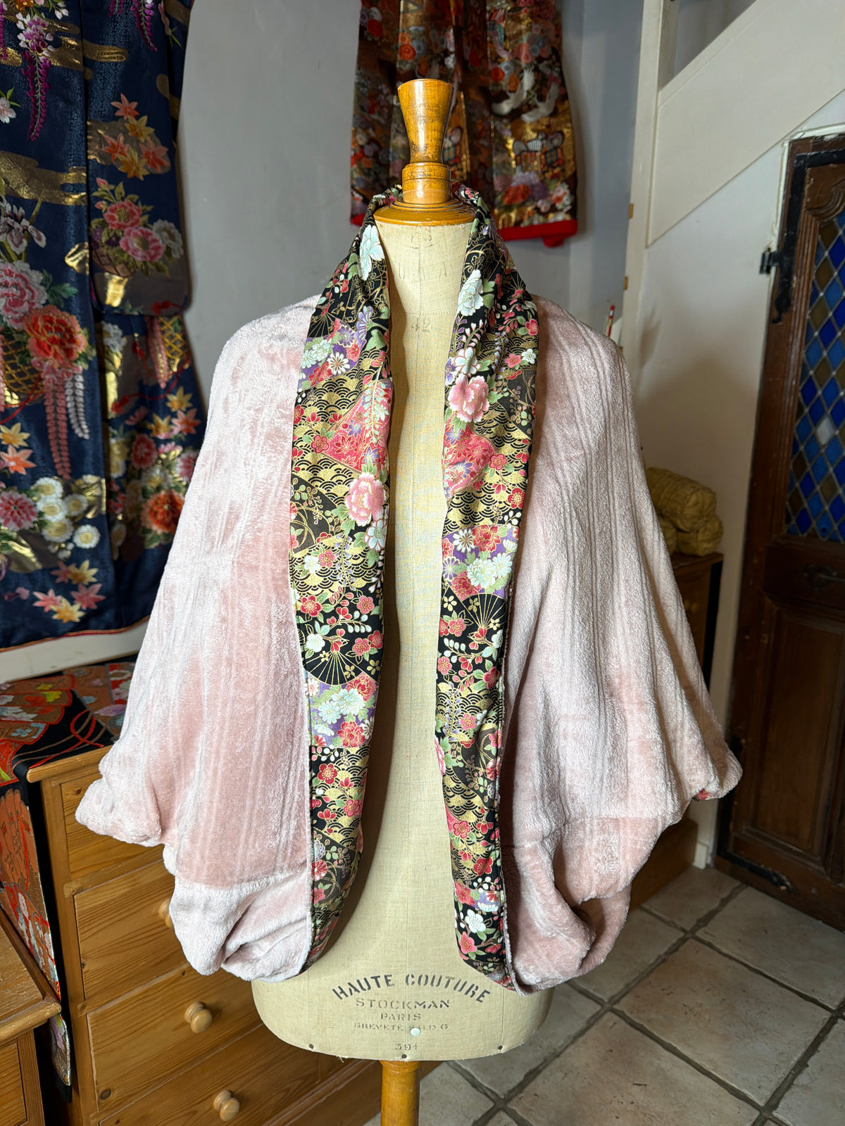 Momonga veste réversible tissu japonais en coton et micro polaire intérieur