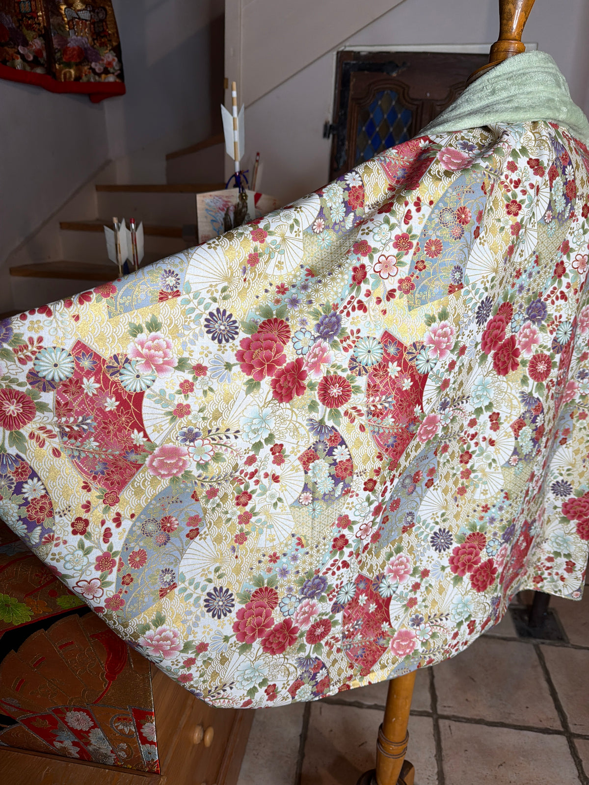 Momonga veste réversible tissu japonais en coton et micro polaire