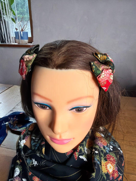 2 pinces à cheveux rubans japonais kimono