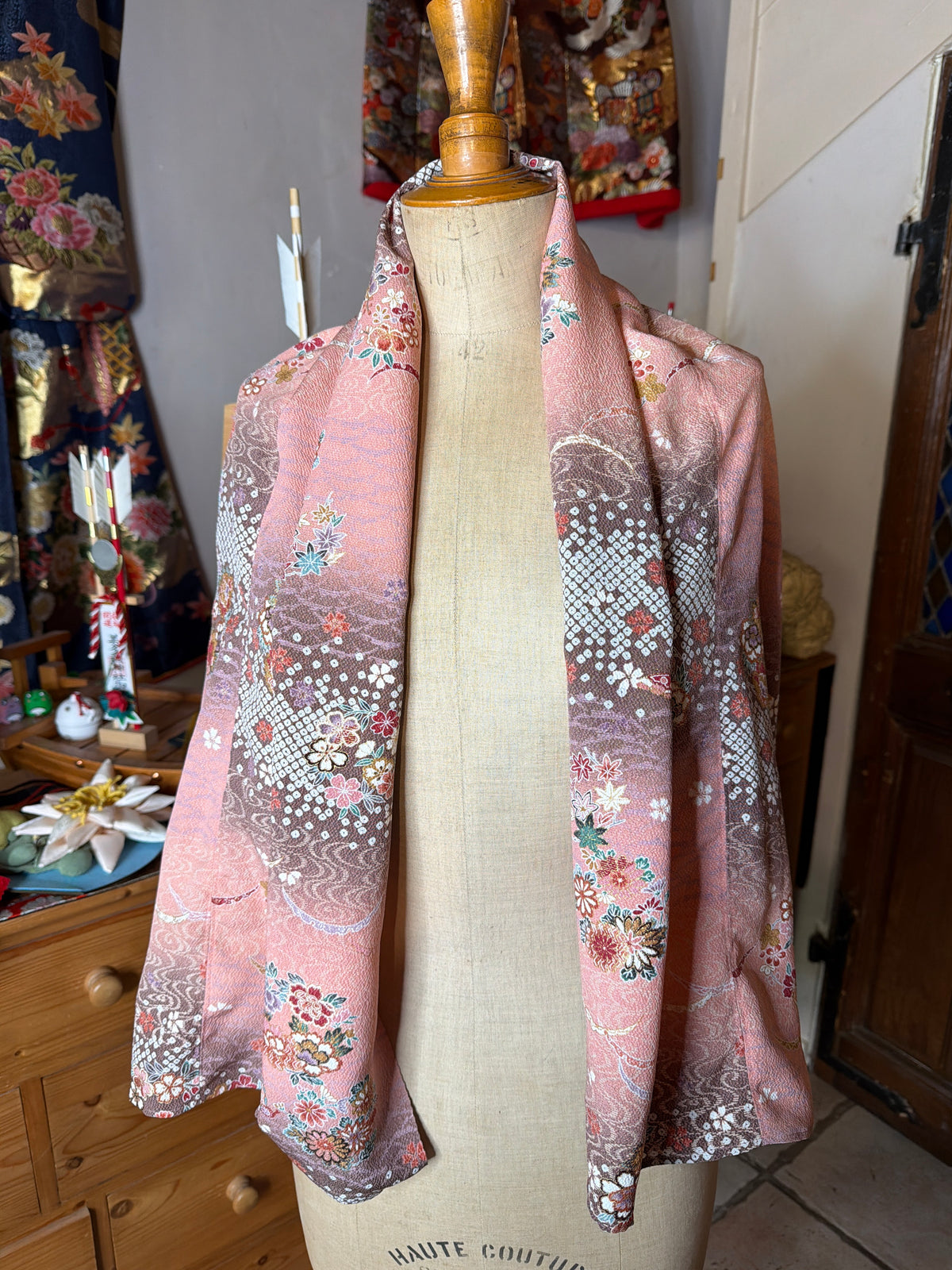 Top court tunique en kimono japonais en soie tango Chirimen