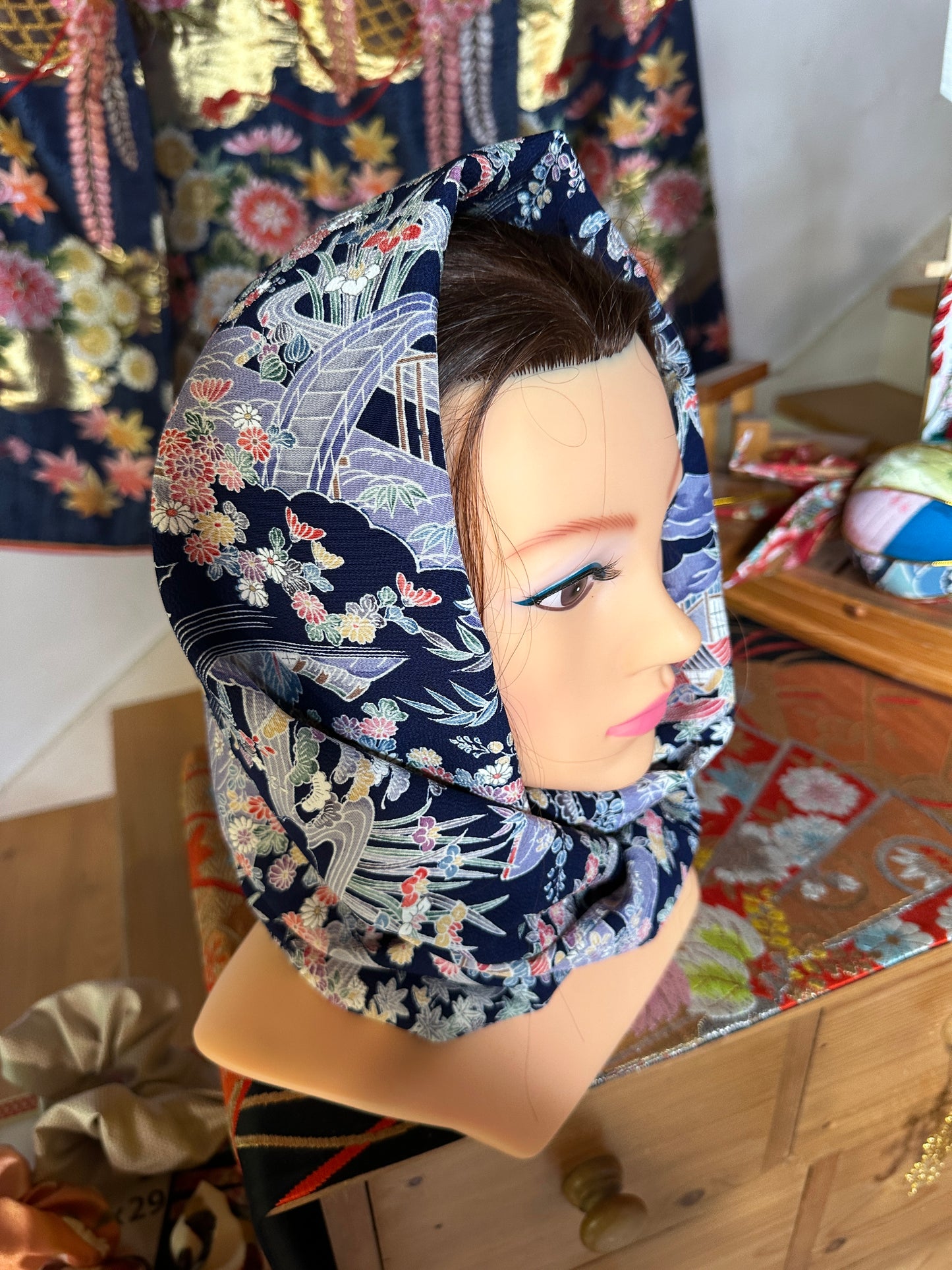 Tour de cou snood kimono japonais en soie Chirimen Neuf