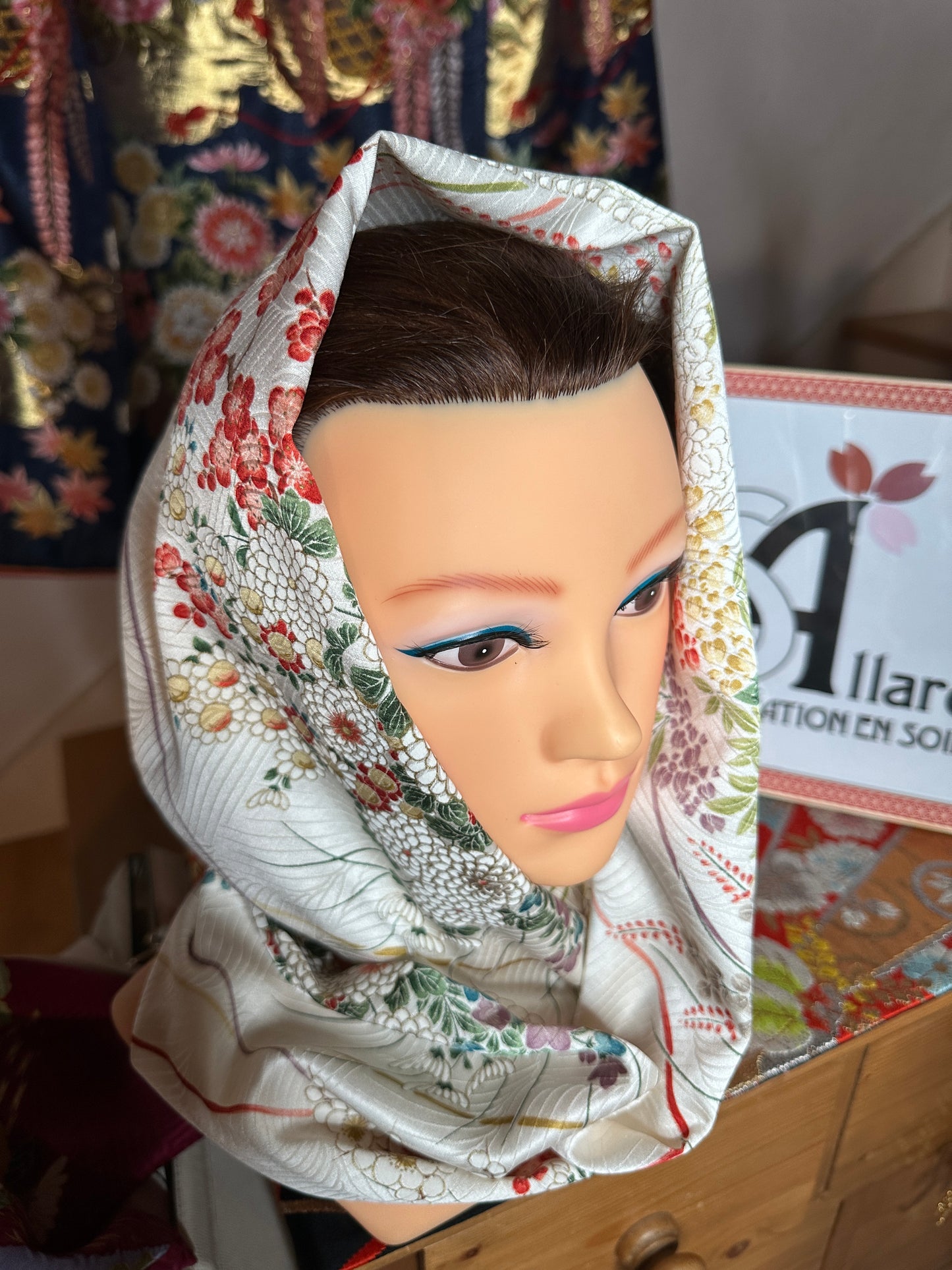 Snood tour de cou foulard kimono japonais en soie