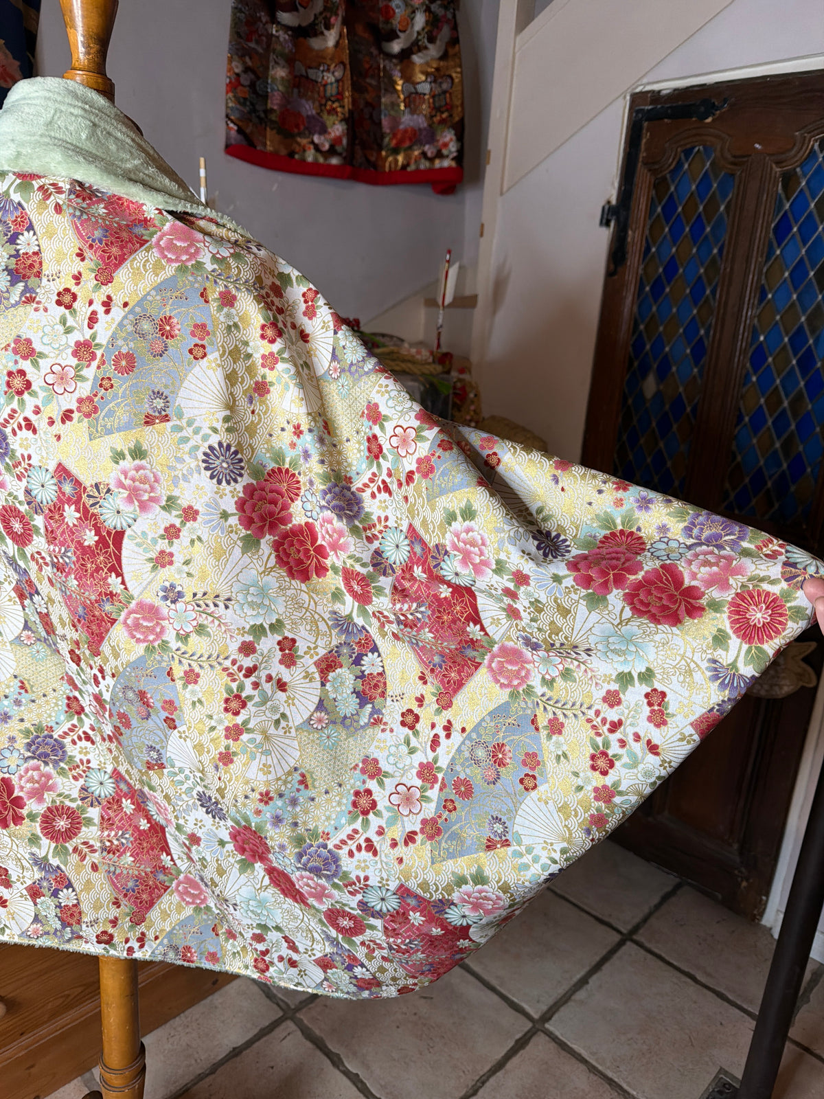 Momonga veste réversible tissu japonais en coton et micro polaire