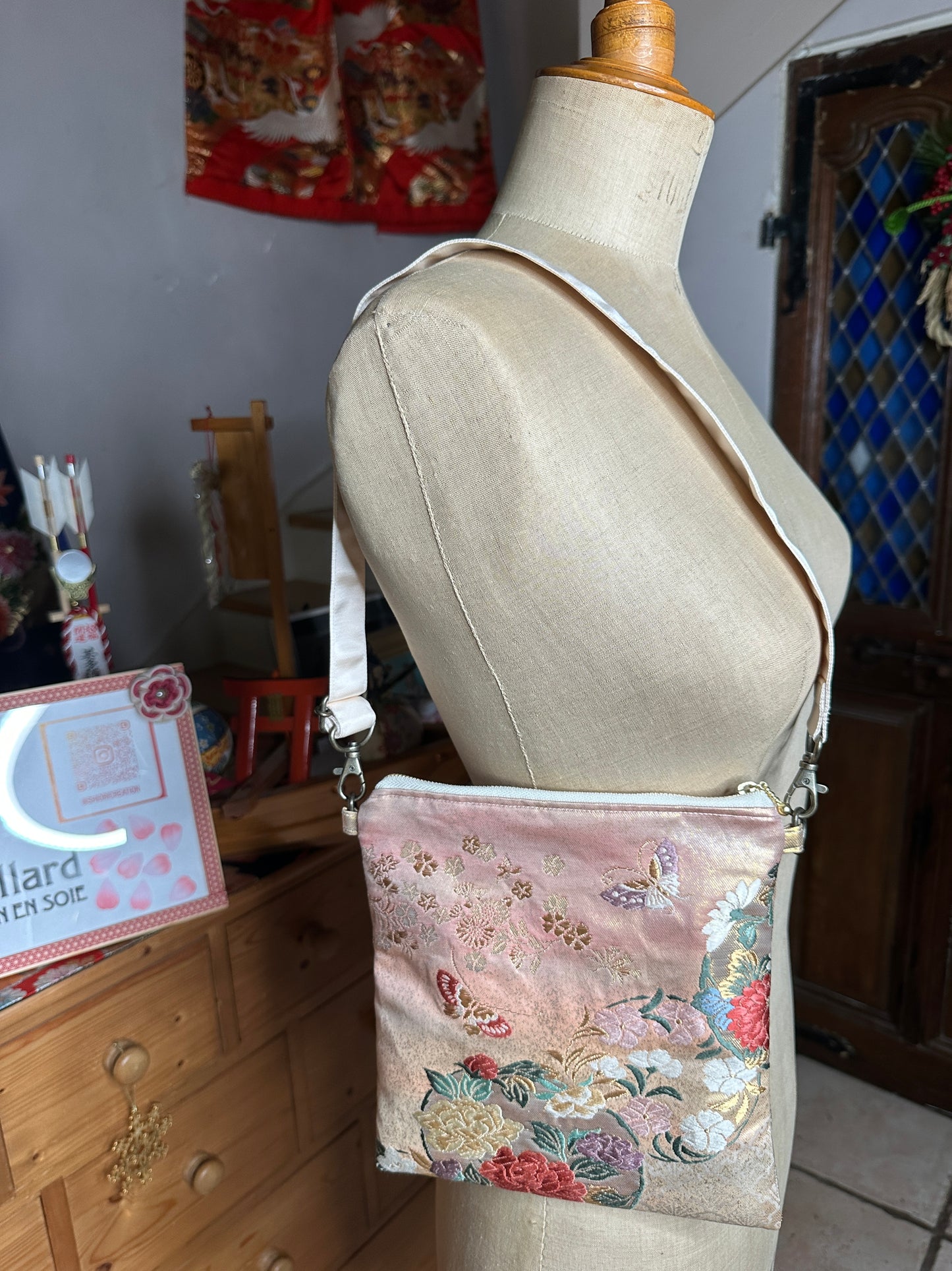 Pochette sac à l’épaule Obi kimono japonais en soie