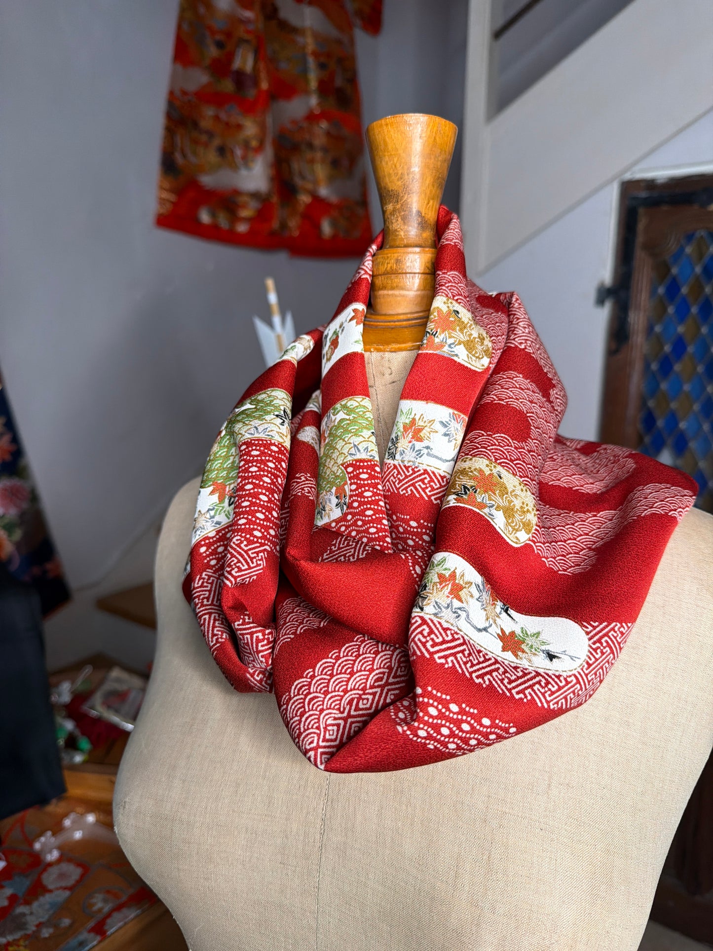Japanese kimono silk scarf necktie
