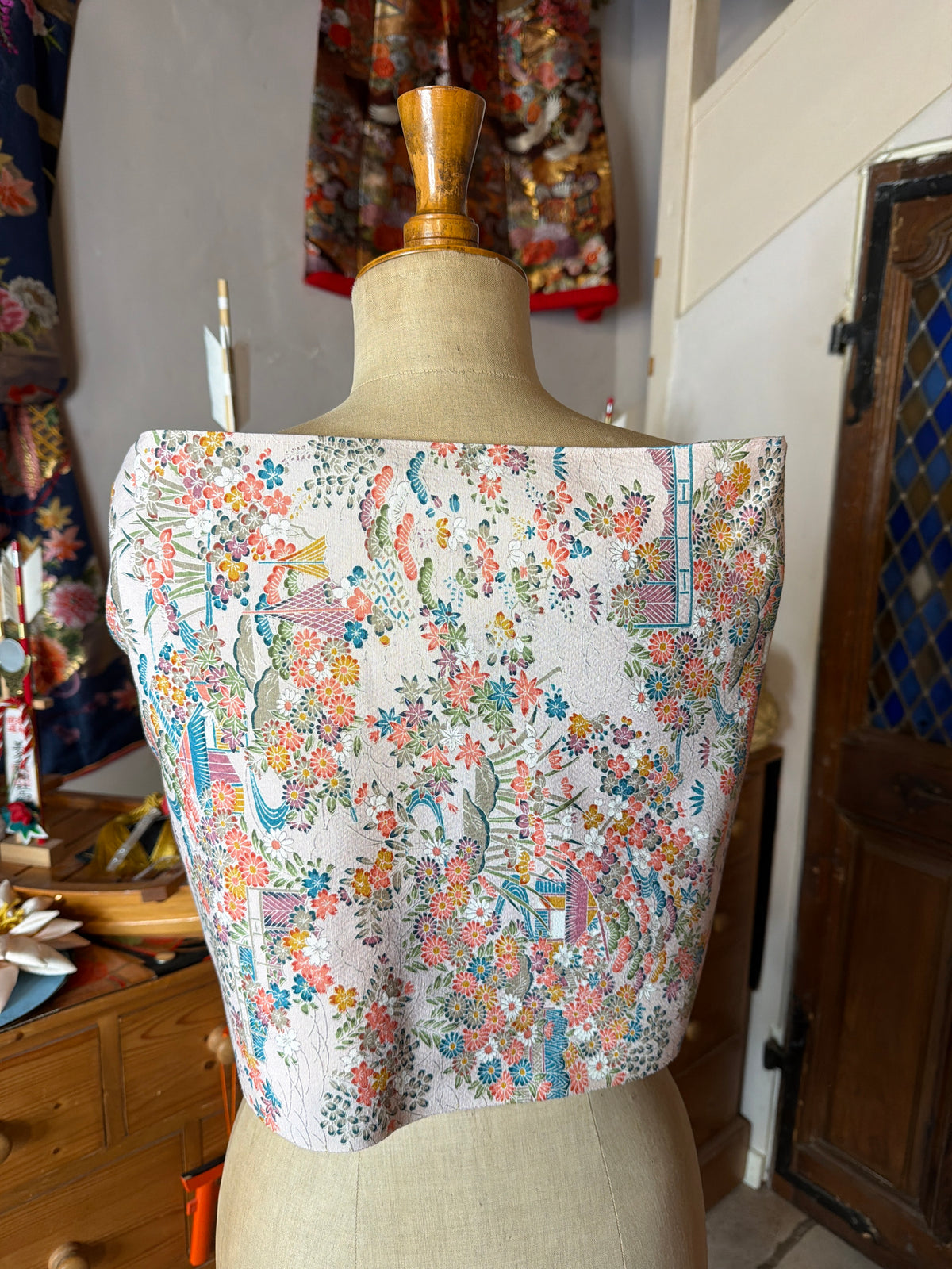 Top tunique 3 en1 tissu kimono japonais en soie Tsumugi