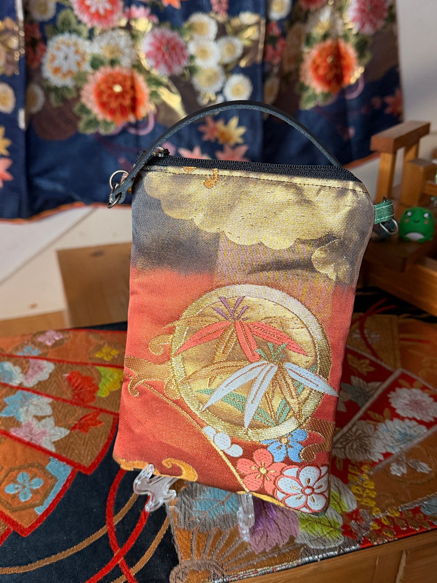 Étui portable pochette en soie Obi japonais