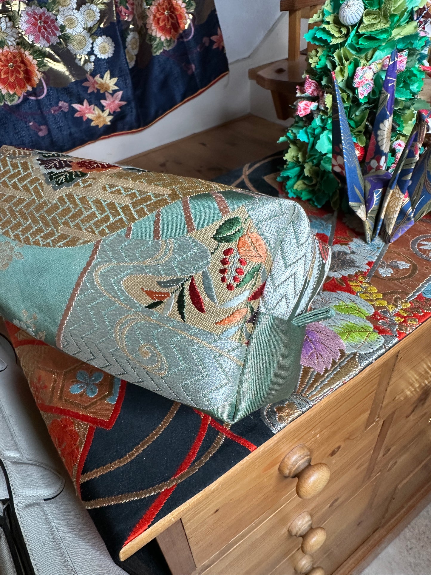 Trousse de toilette pochette Obi kimono japonais en soie Neuf