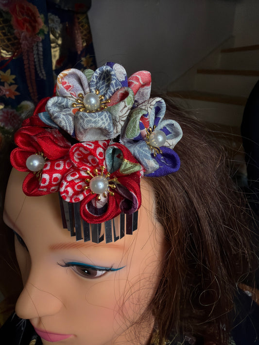 Kanzashi Barette kimono japonais en soie Tsumamisaiku taille grand