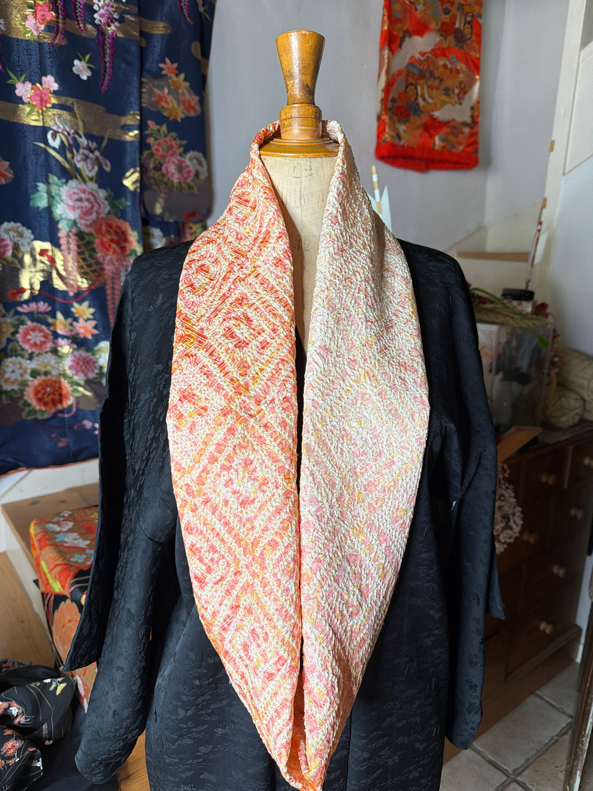 Tour de cou kimono shibori japonais en  soie