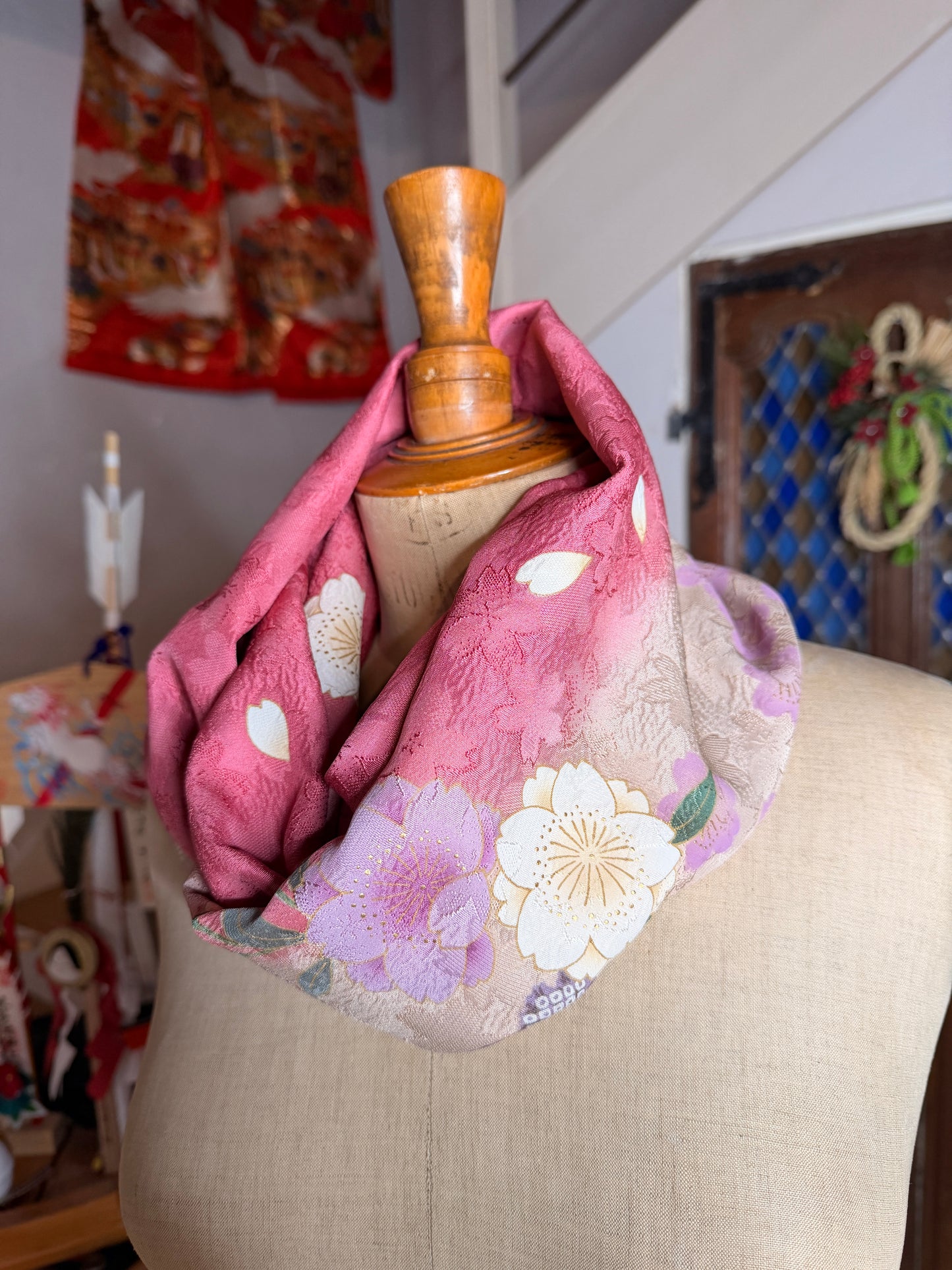 Snood tour de cou kimono Japonais furisode en soie Neuf