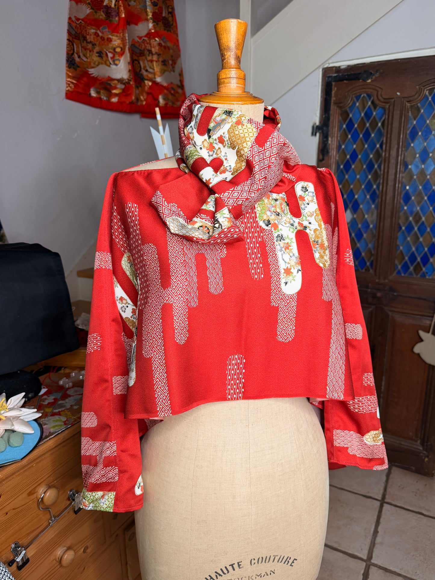 Japanese kimono silk scarf necktie