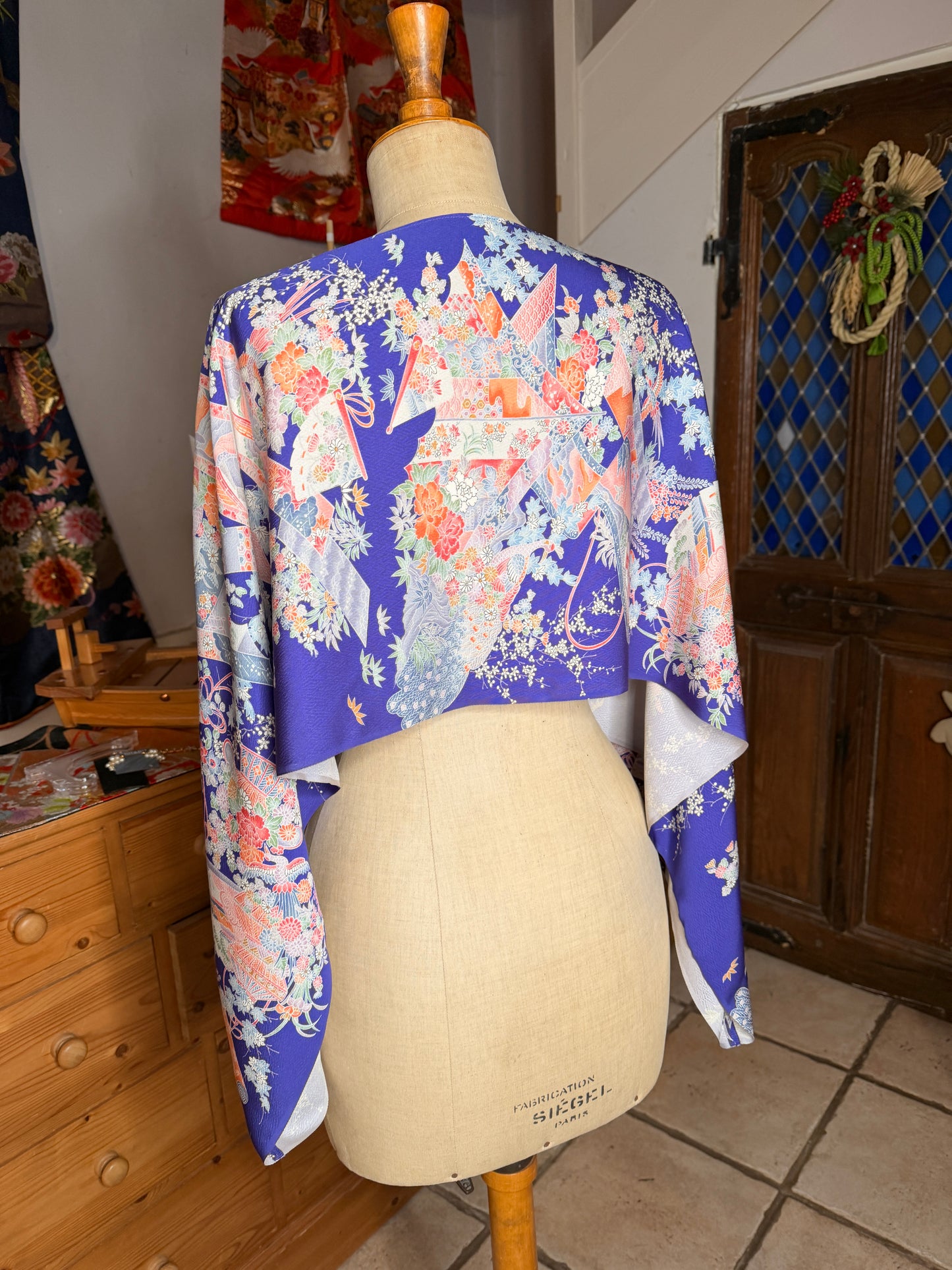 Top court tunique blouse manches longues kimono japonais en soie