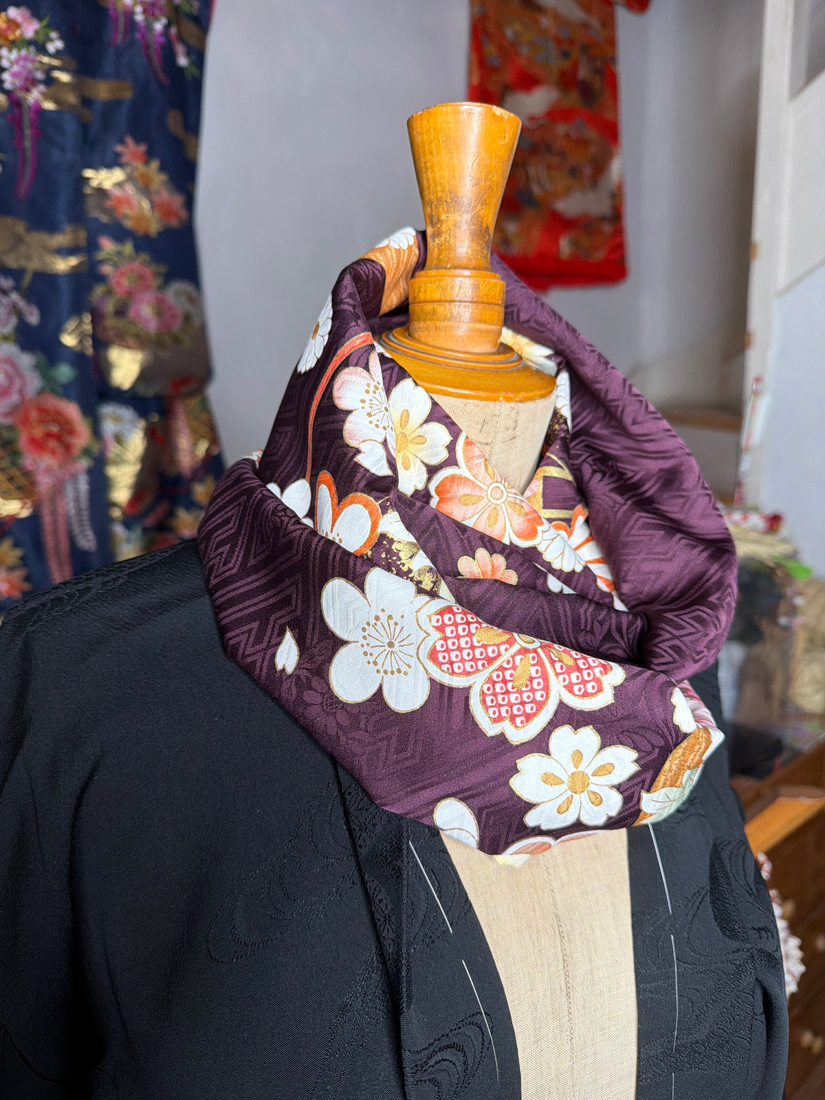 Tour de cou snood kimono japonais Furisode en soie Neuf