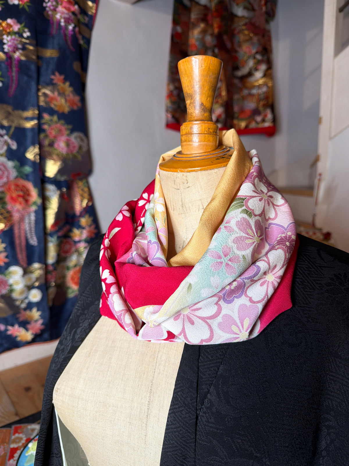 Tour de cou snood kimono japonais Furisode en soie