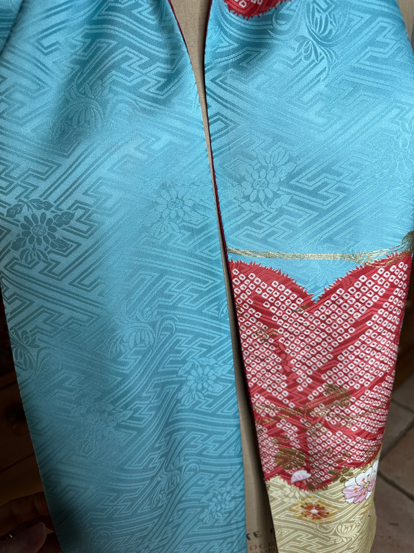 Foulard réversible furisode kimono japonais en soie Neuf