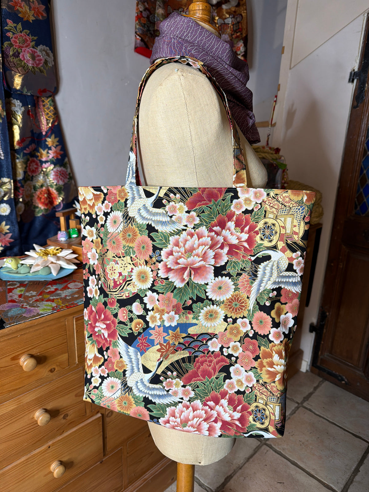 Tote bag reversible tissu en coton japonais