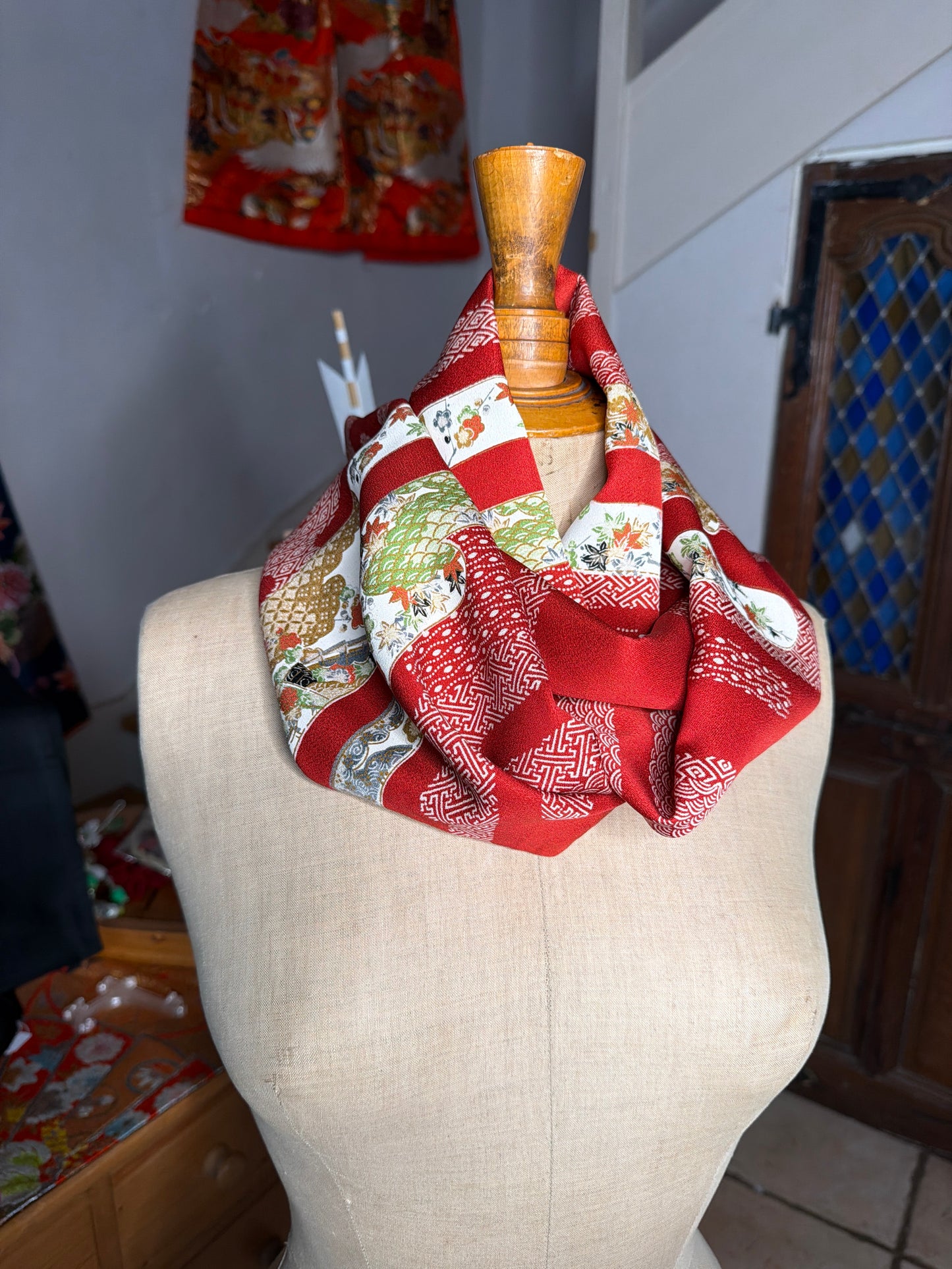 Japanese kimono silk scarf necktie