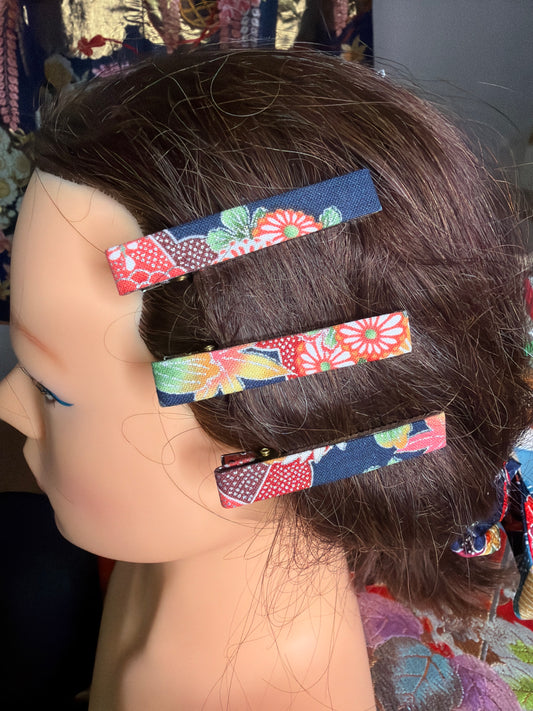 3 clips pour les cheveux tissu kimono japonais en soie
