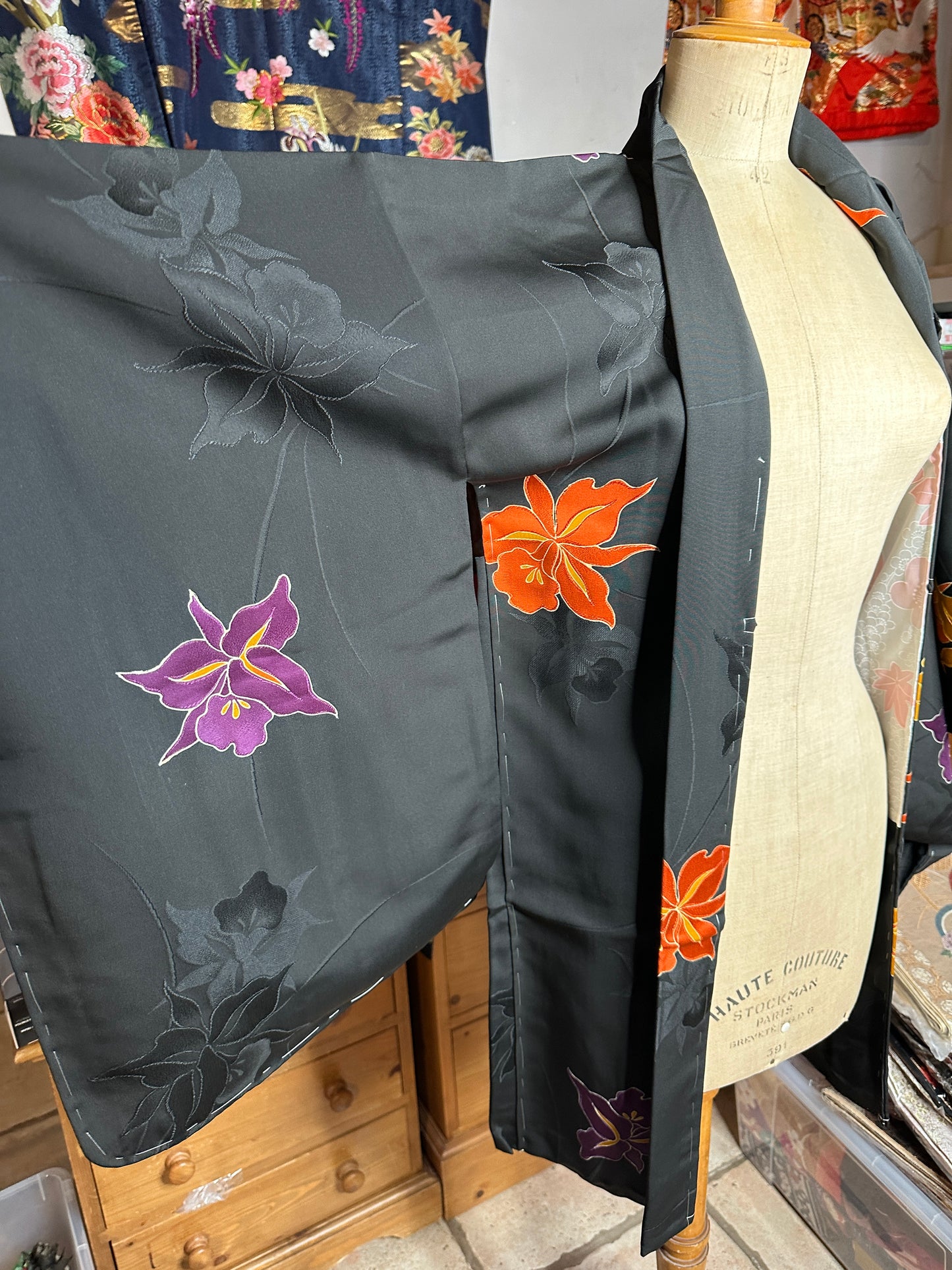 Naga Haori veste pour kimono japonais mi long en soie Neuf