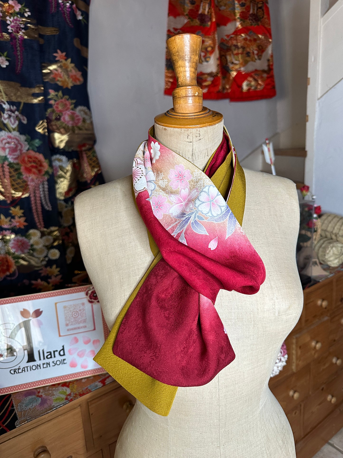 Foulard réversible kimono japonais en soie Neuf
