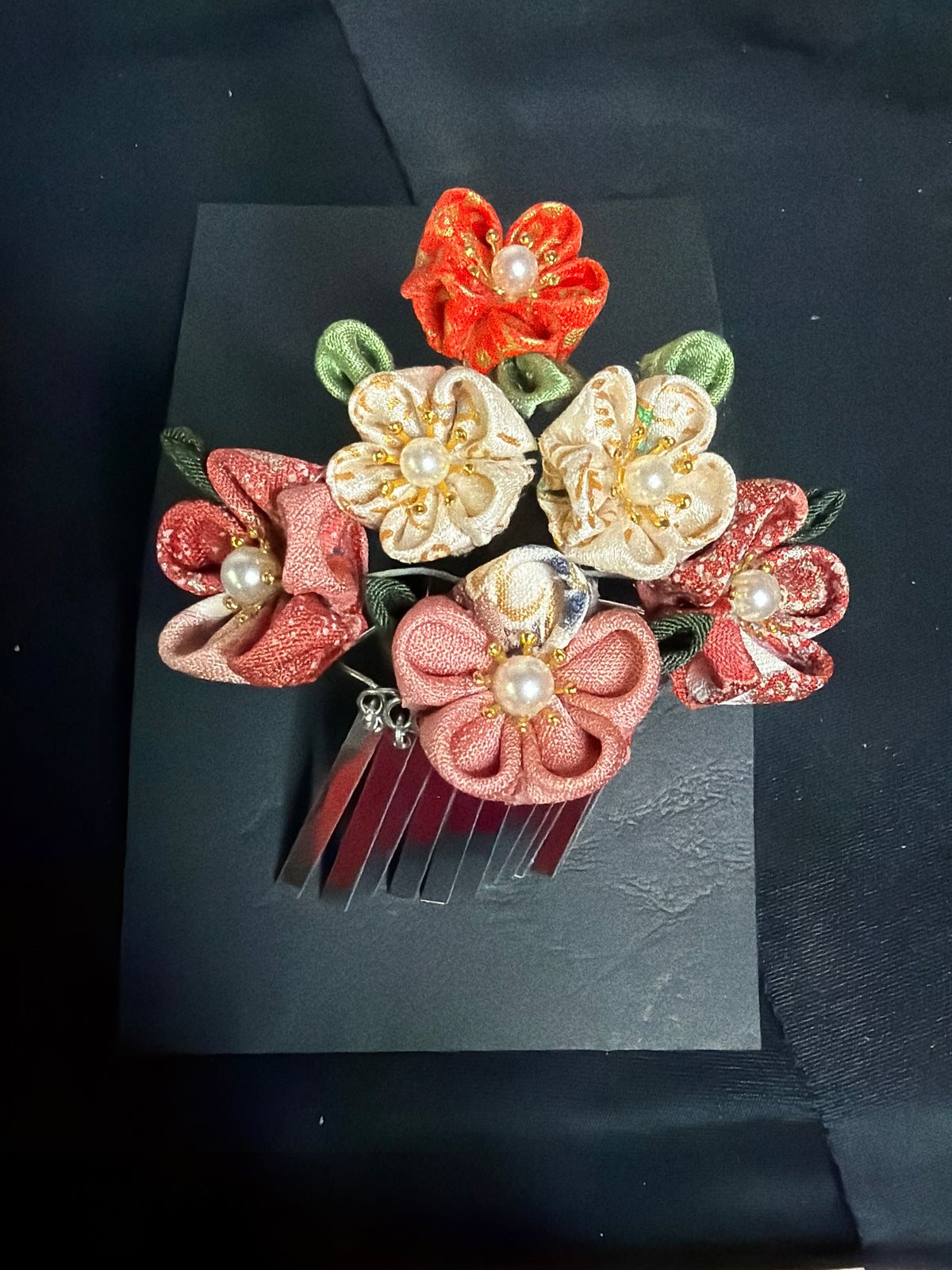 Kanzashi Barette kimono japonais Tsumamisaiku en soie taille moyen