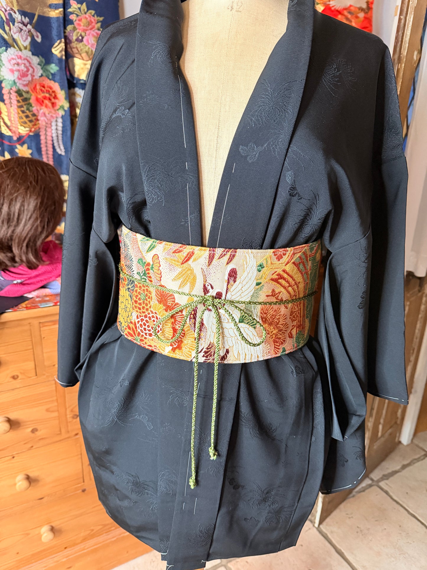 Ceinture Obi kimono japonais en soie recto verso