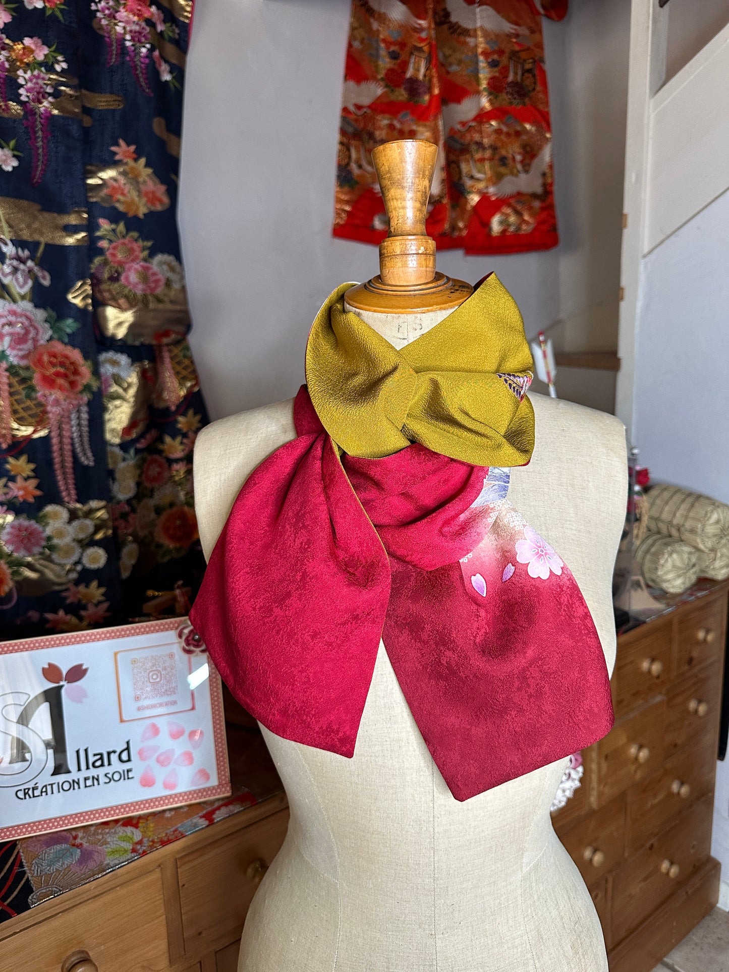 Foulard réversible kimono japonais en soie Neuf