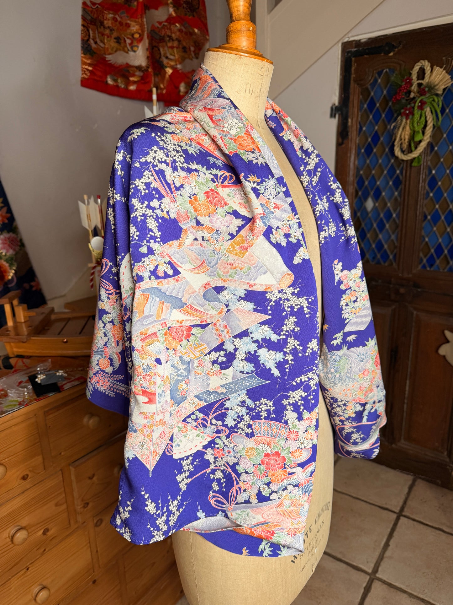 Top court tunique blouse manches longues kimono japonais en soie