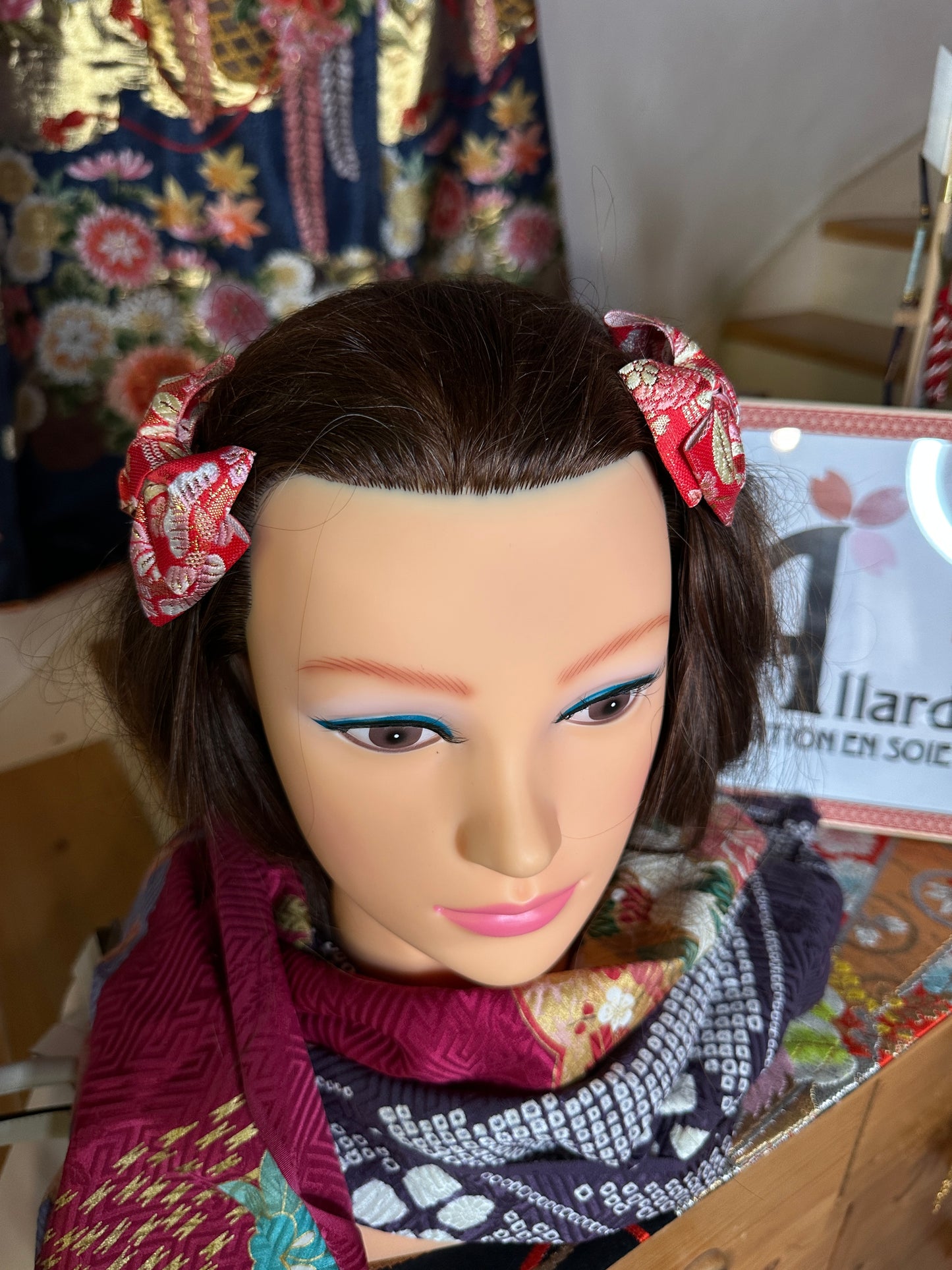 2 pinces à cheveux rubans japonais Obi