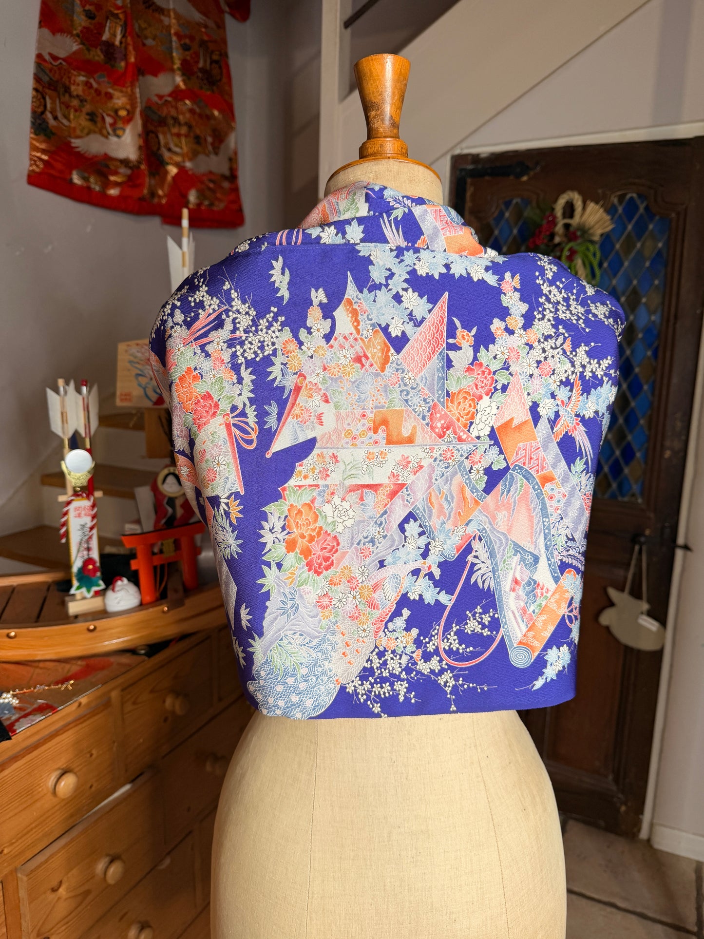 Top court tunique blouse manches longues kimono japonais en soie