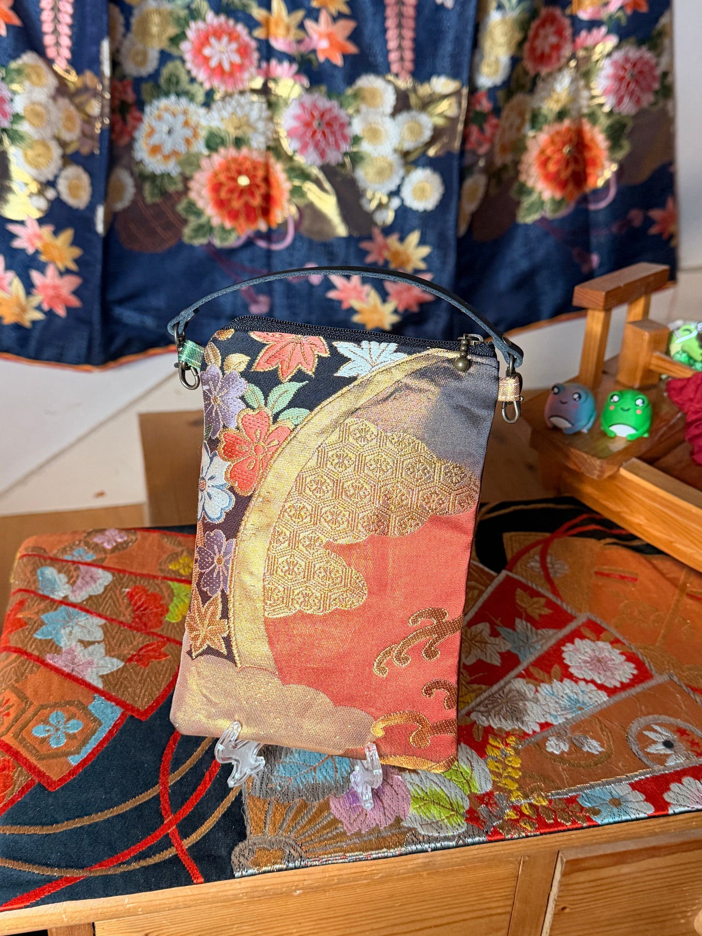 Étui portable pochette en soie Obi japonais