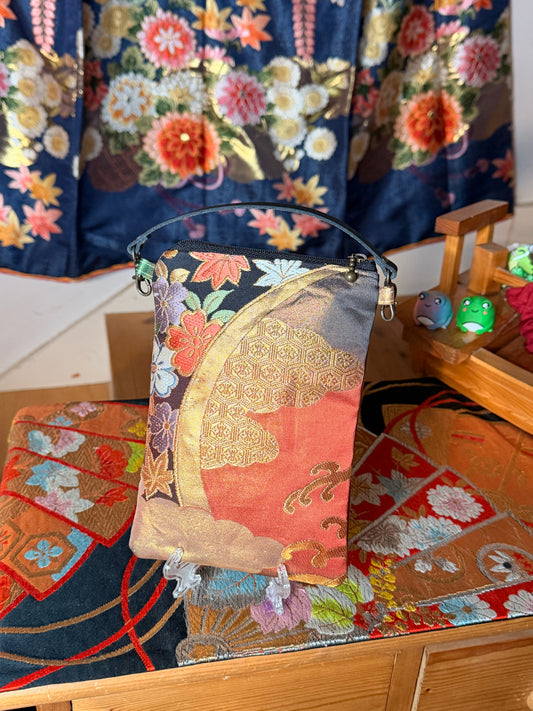 Étui portable pochette en soie Obi japonais