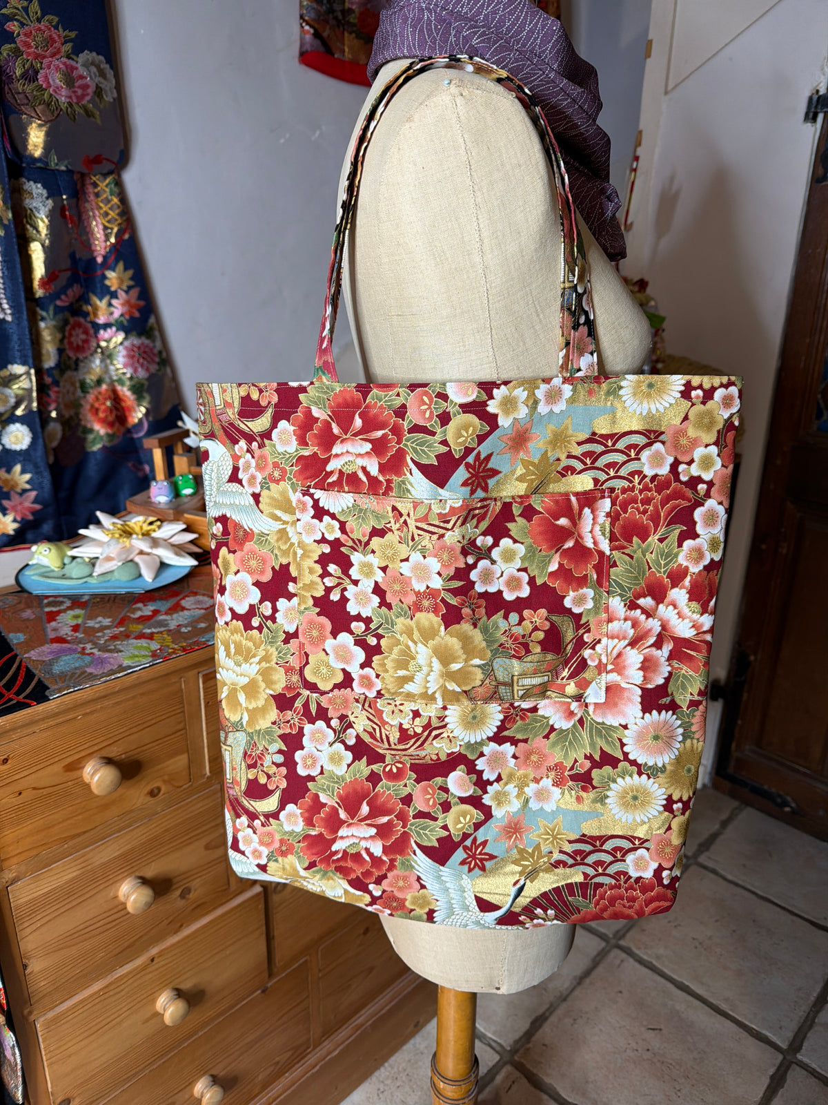Tote bag reversible tissu en coton japonais