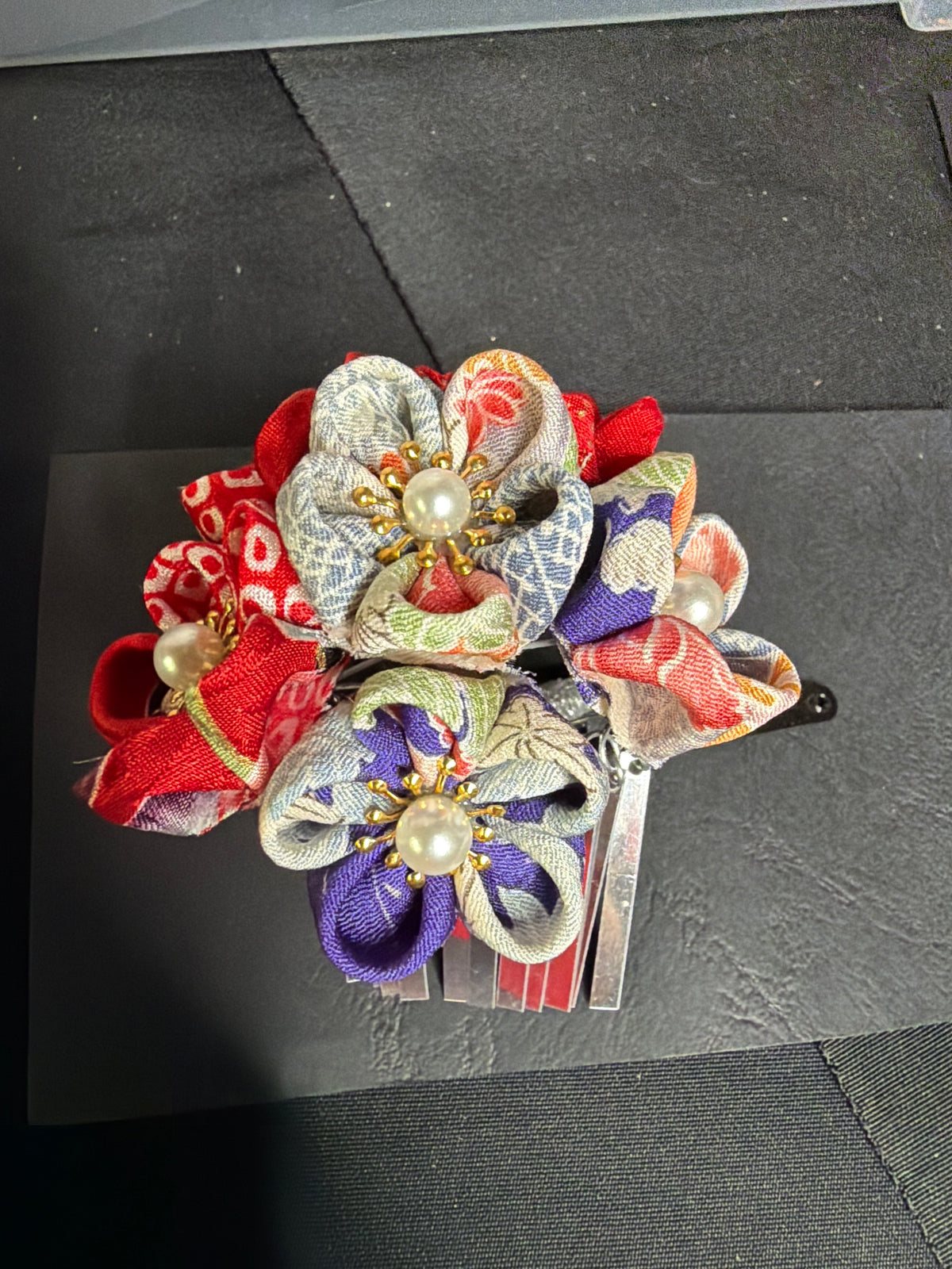 Kanzashi Barette kimono japonais en soie Tsumamisaiku taille grand