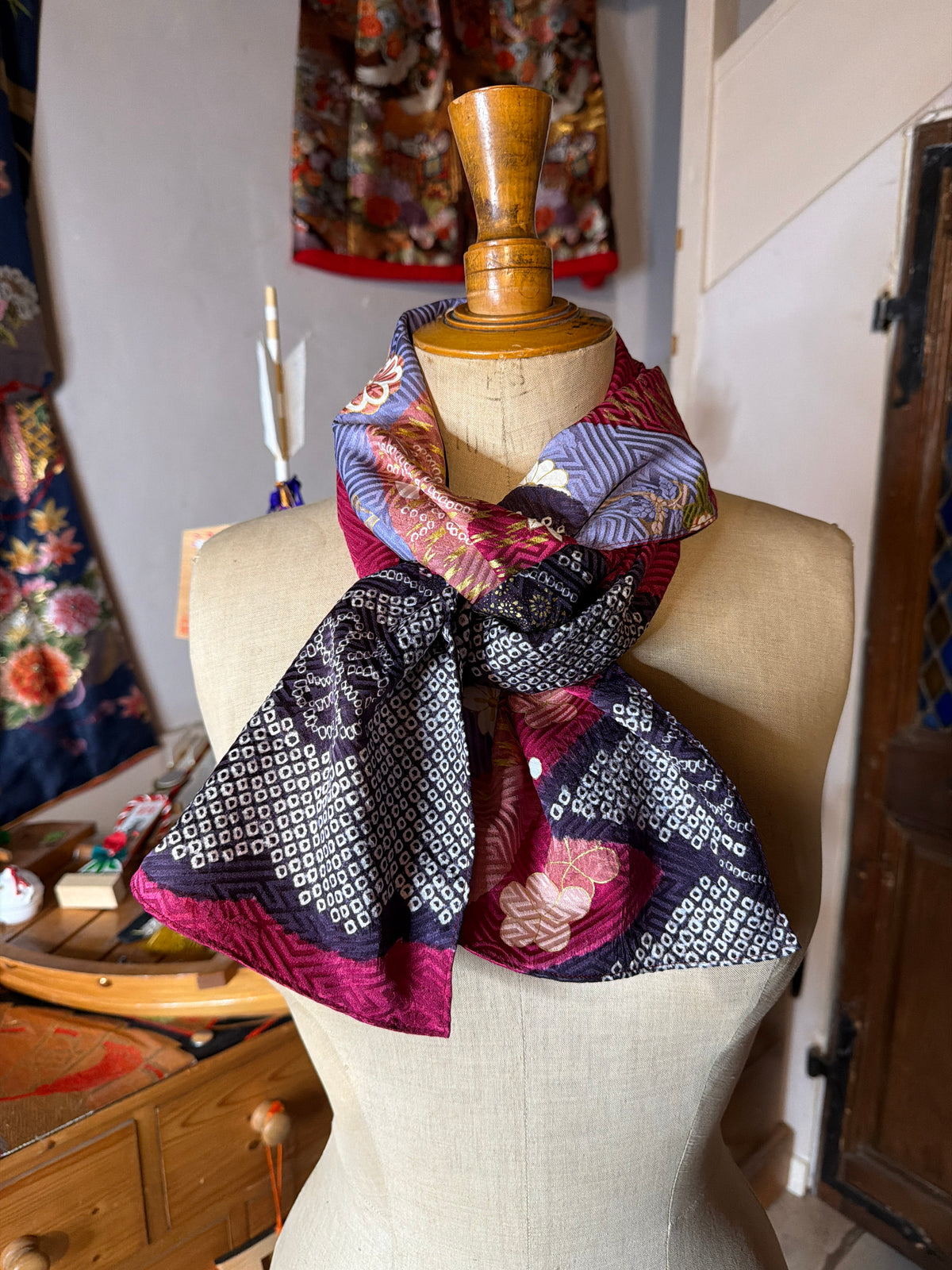 Foulard tissu kimono japonais furisode en soie