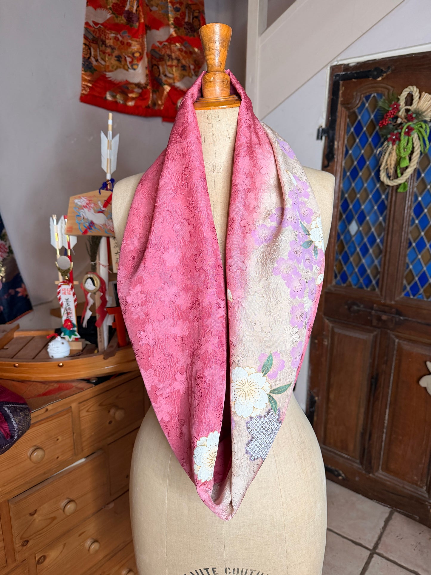 Snood tour de cou kimono Japonais furisode en soie Neuf