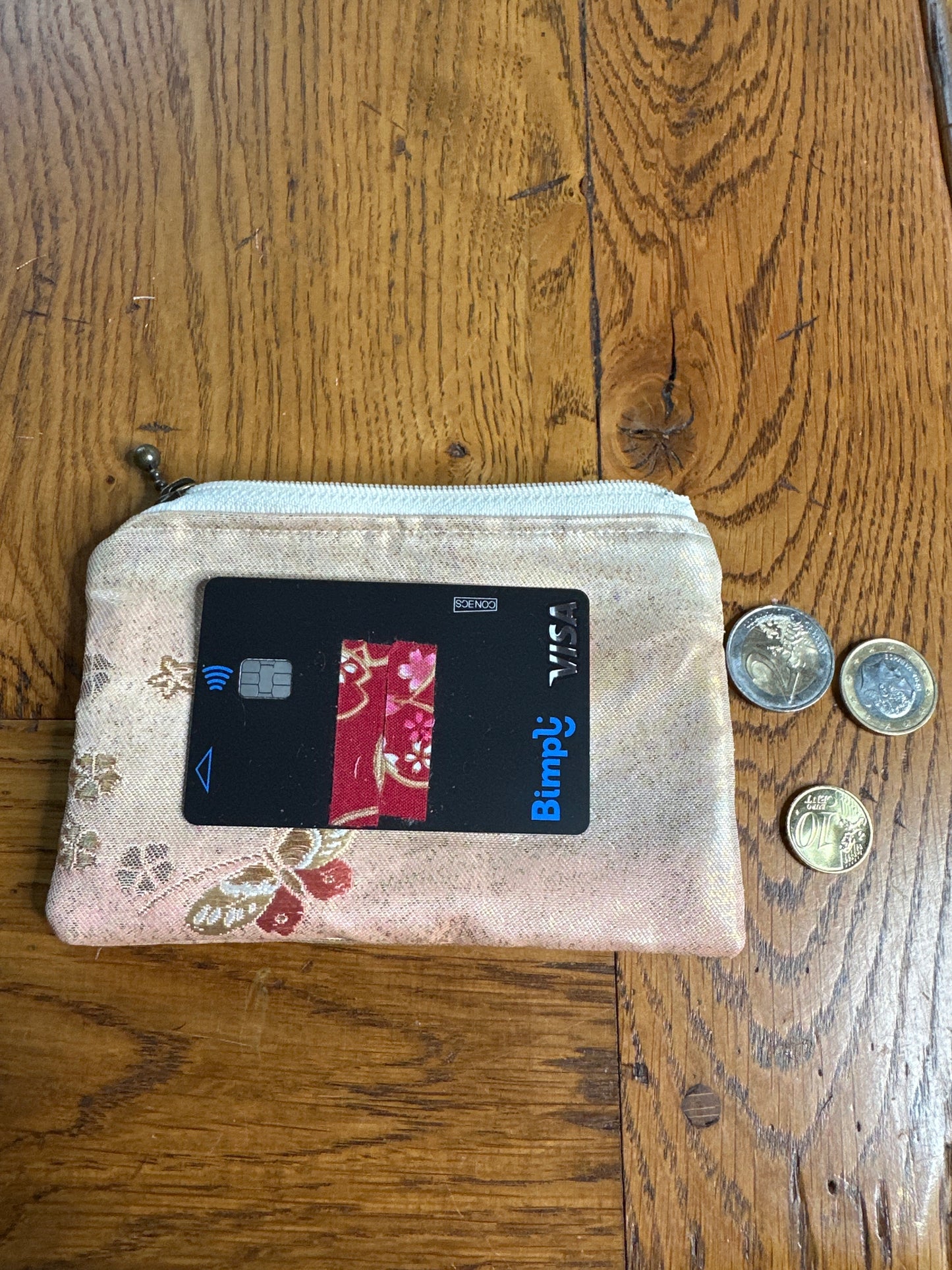 Mini pochette porte monnaie et carte Obi japonais en soie