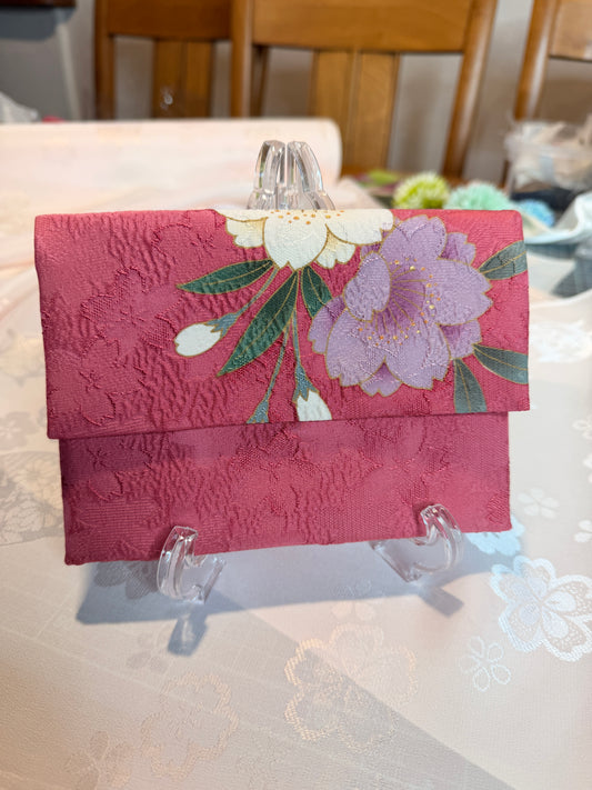 Pochette 2 compartiments passeport en tissu kimono japonais Furisode soie Neuf