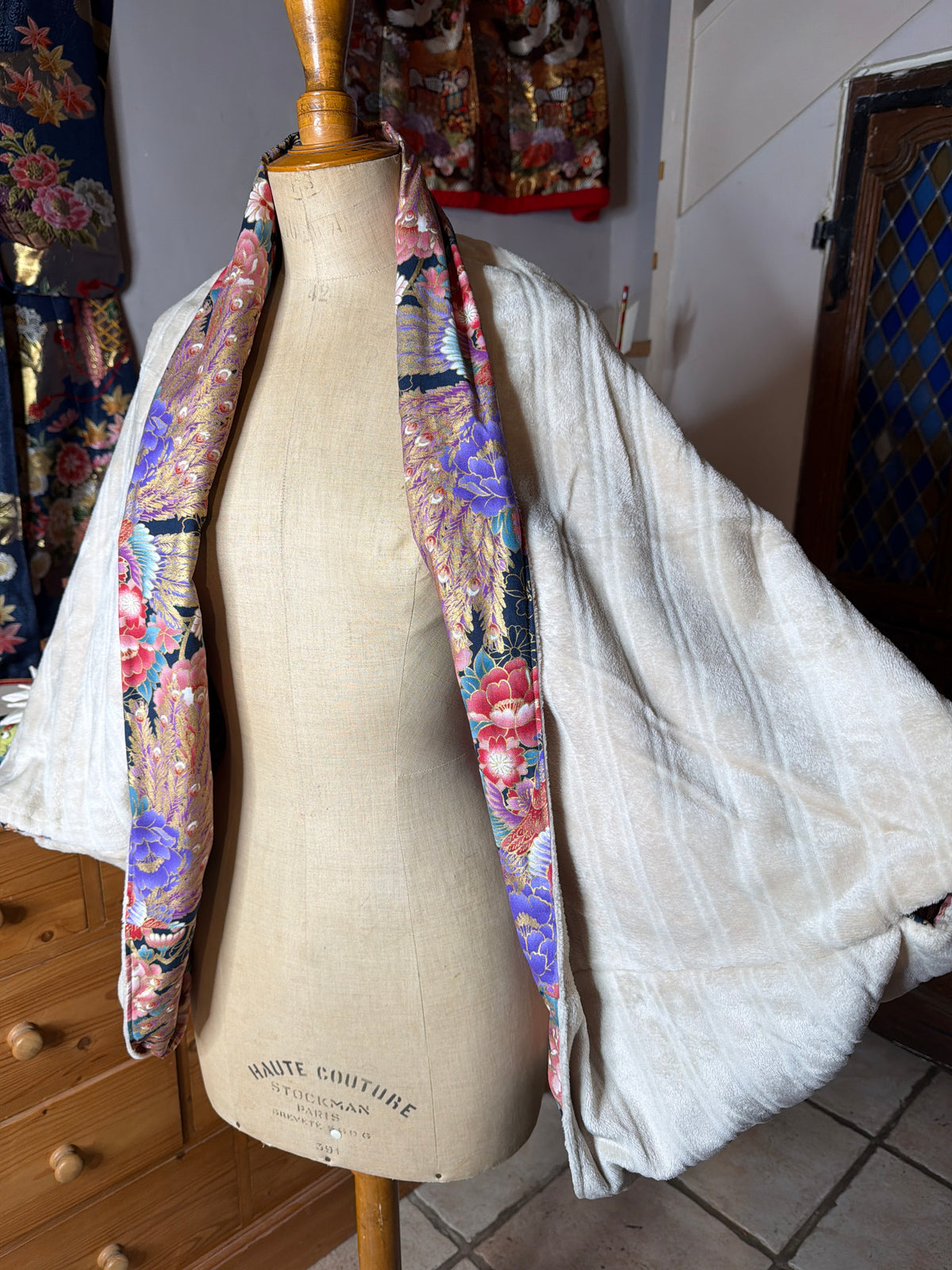 Veste momonga tissu japonais en coton et intérieur polaire  double face