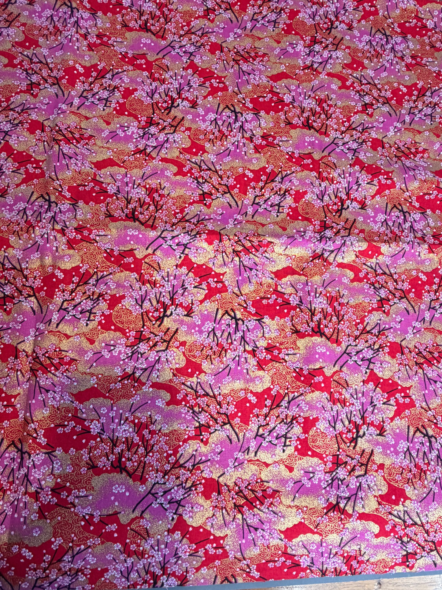 Tissu japonais cerisiers rouge rose