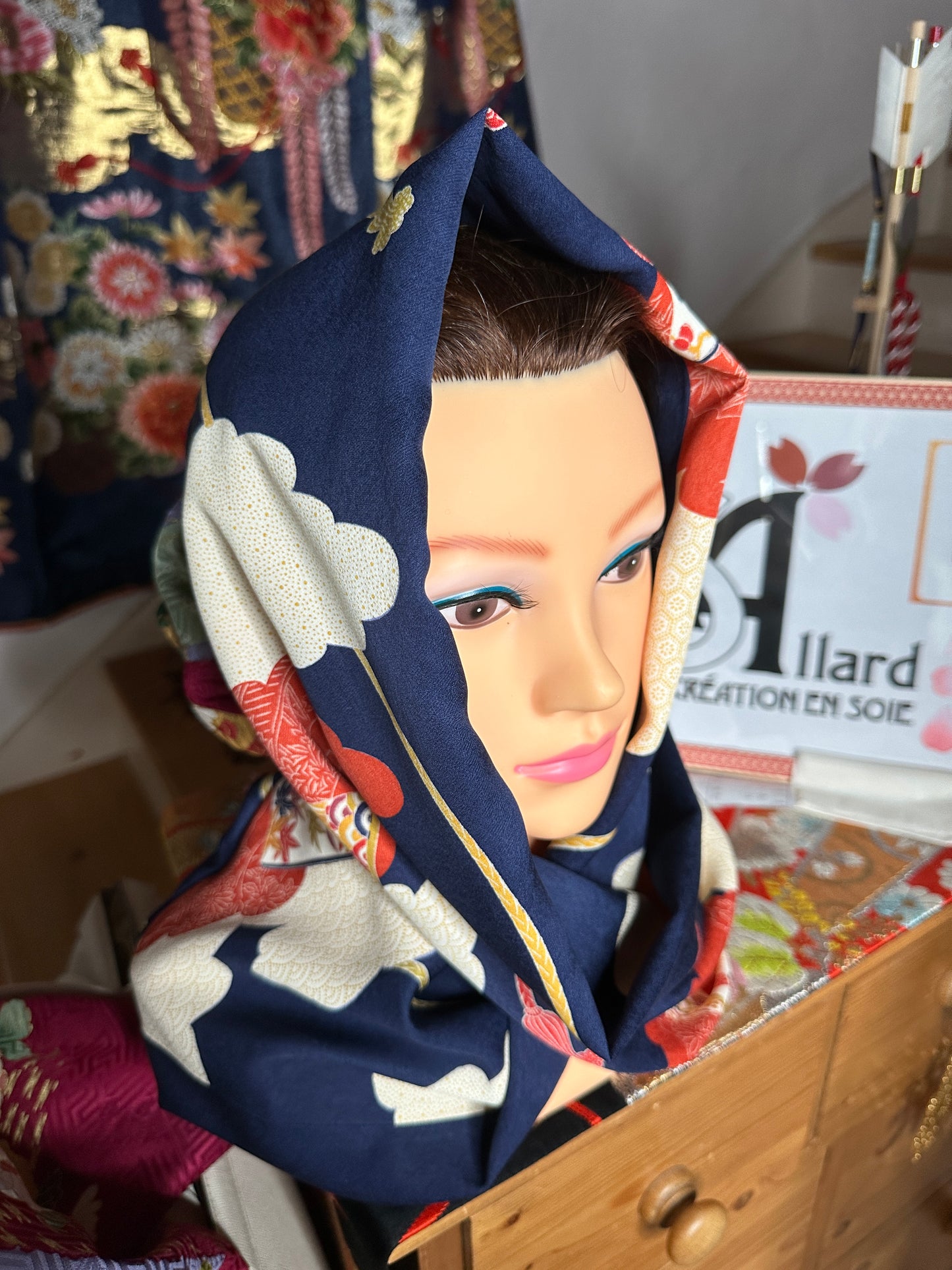 Snood tour de cou foulard kimono japonais en soie Neuf