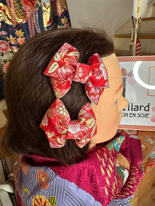 2 pinces à cheveux rubans japonais Obi