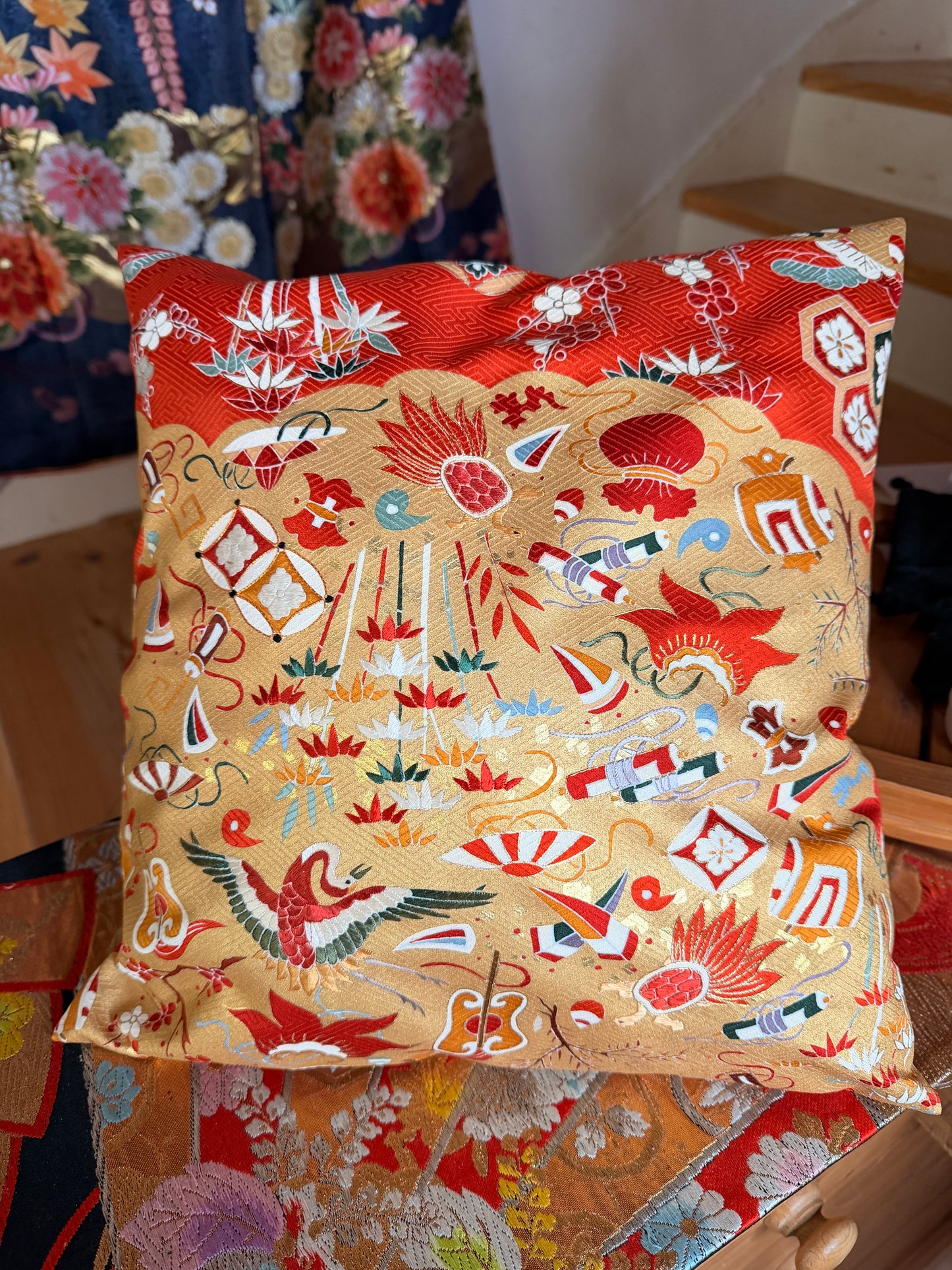 Coussin kimono japonais en soie Neuf