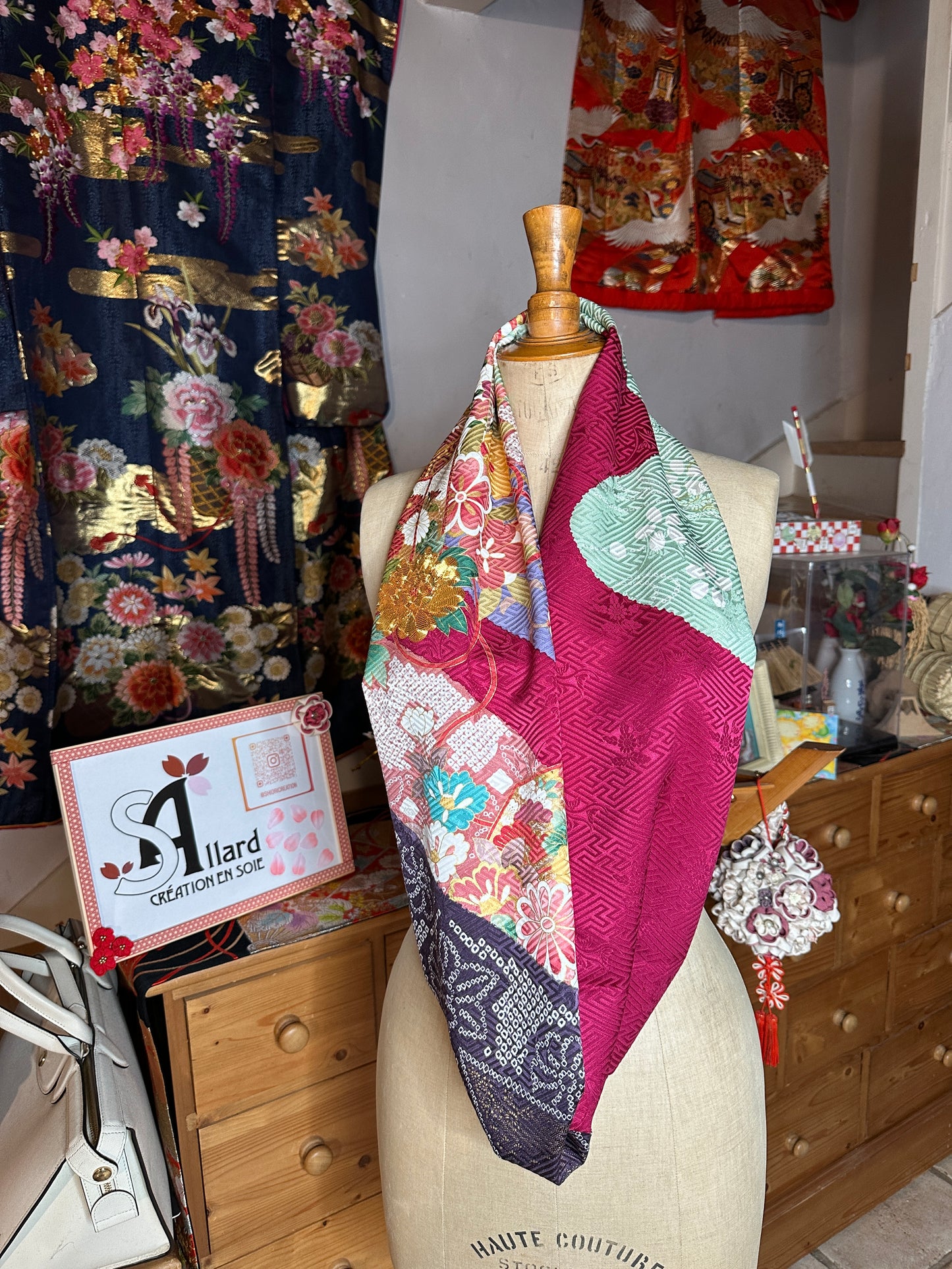 Snood tour de cou kimono japonais Furisode en soie Neuf
